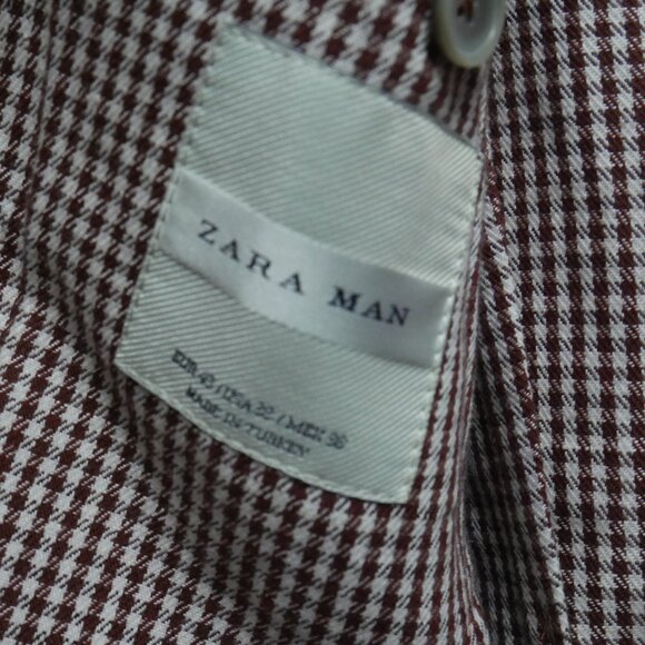 Zara Men’s Brown and White Checkered Jacket 38 - Picture 11 of 14